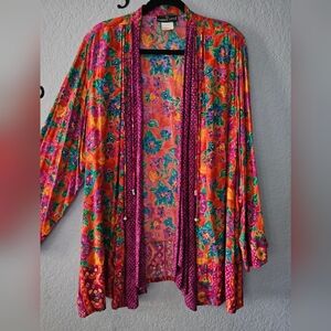 Carole Little Vintage Women's Floral Kimono Jacket Size 16 Art to Wear
